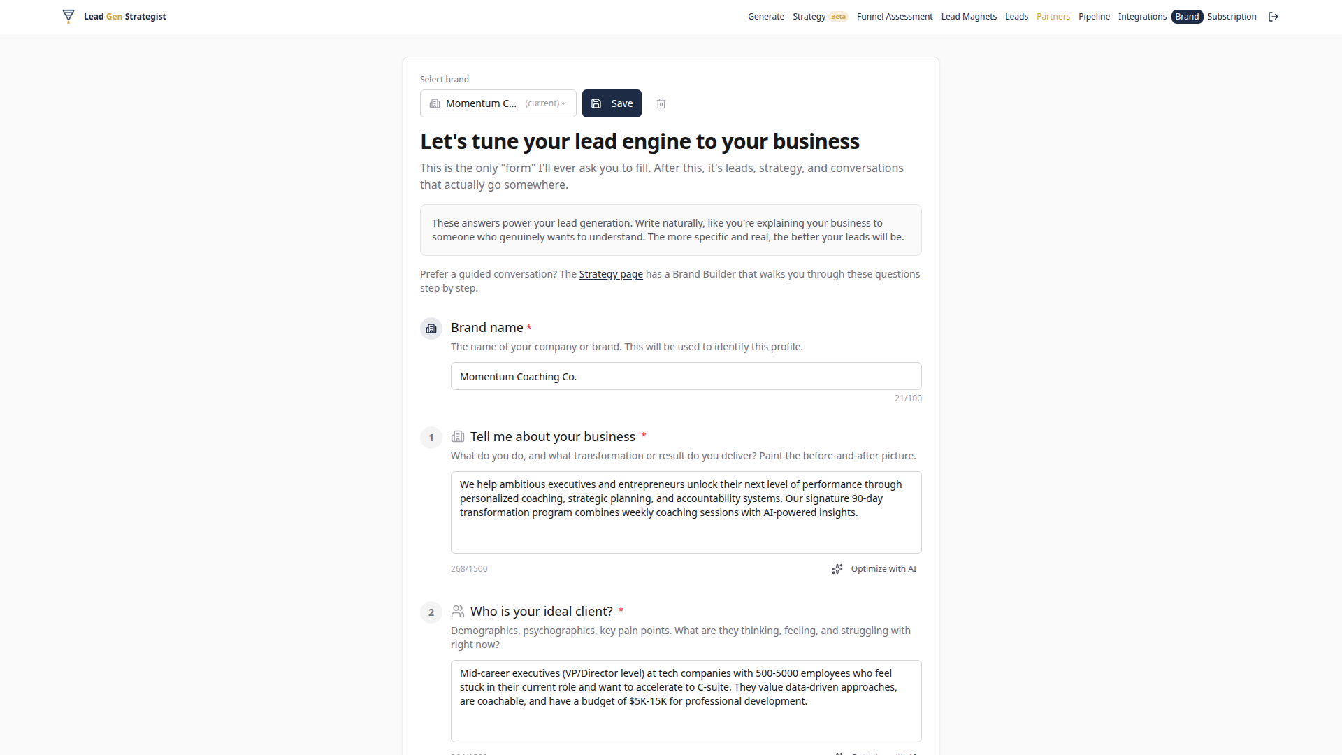 Lead Gen Strategist Brand Profile